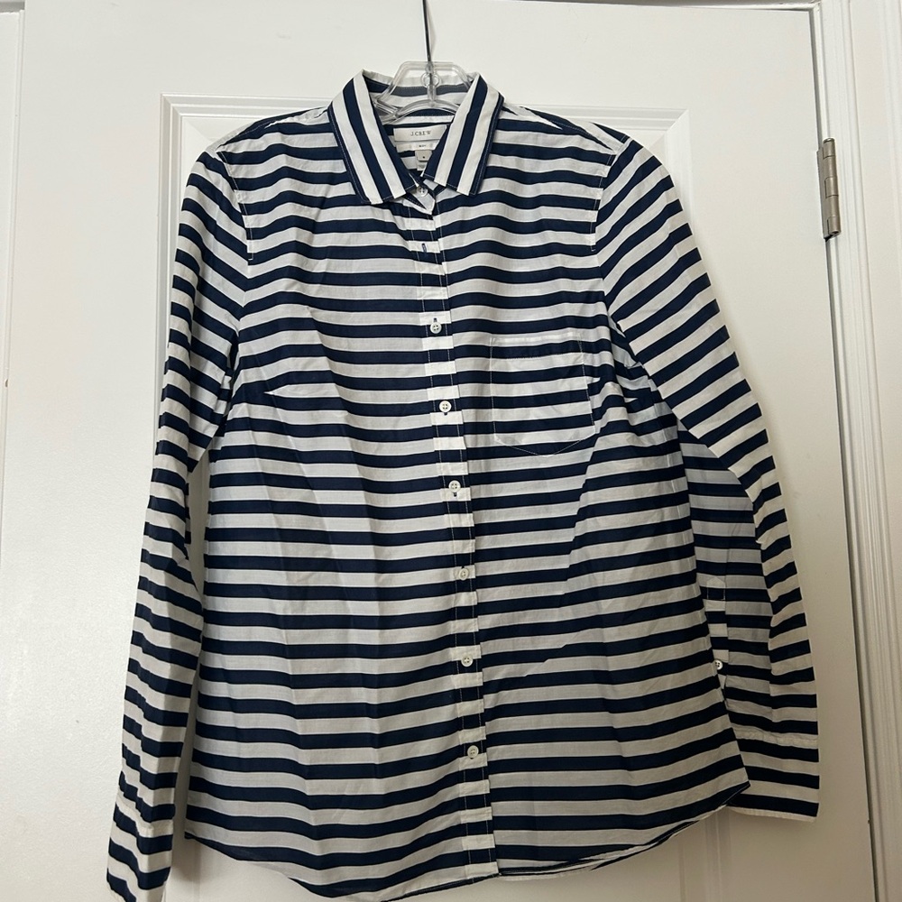 J. Crew Navy and White Striped Long Sleeve Shirt